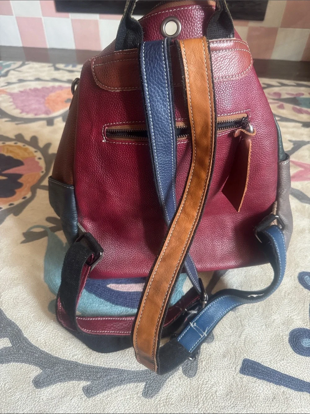 Vintage Colorful patch leather backpack